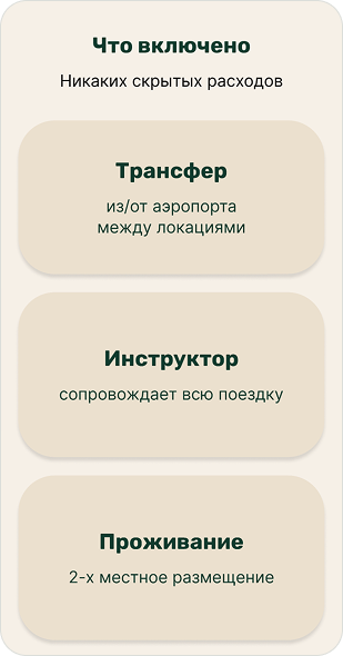 Мобильный экран с информацией о трансфере, инструкторе и проживании